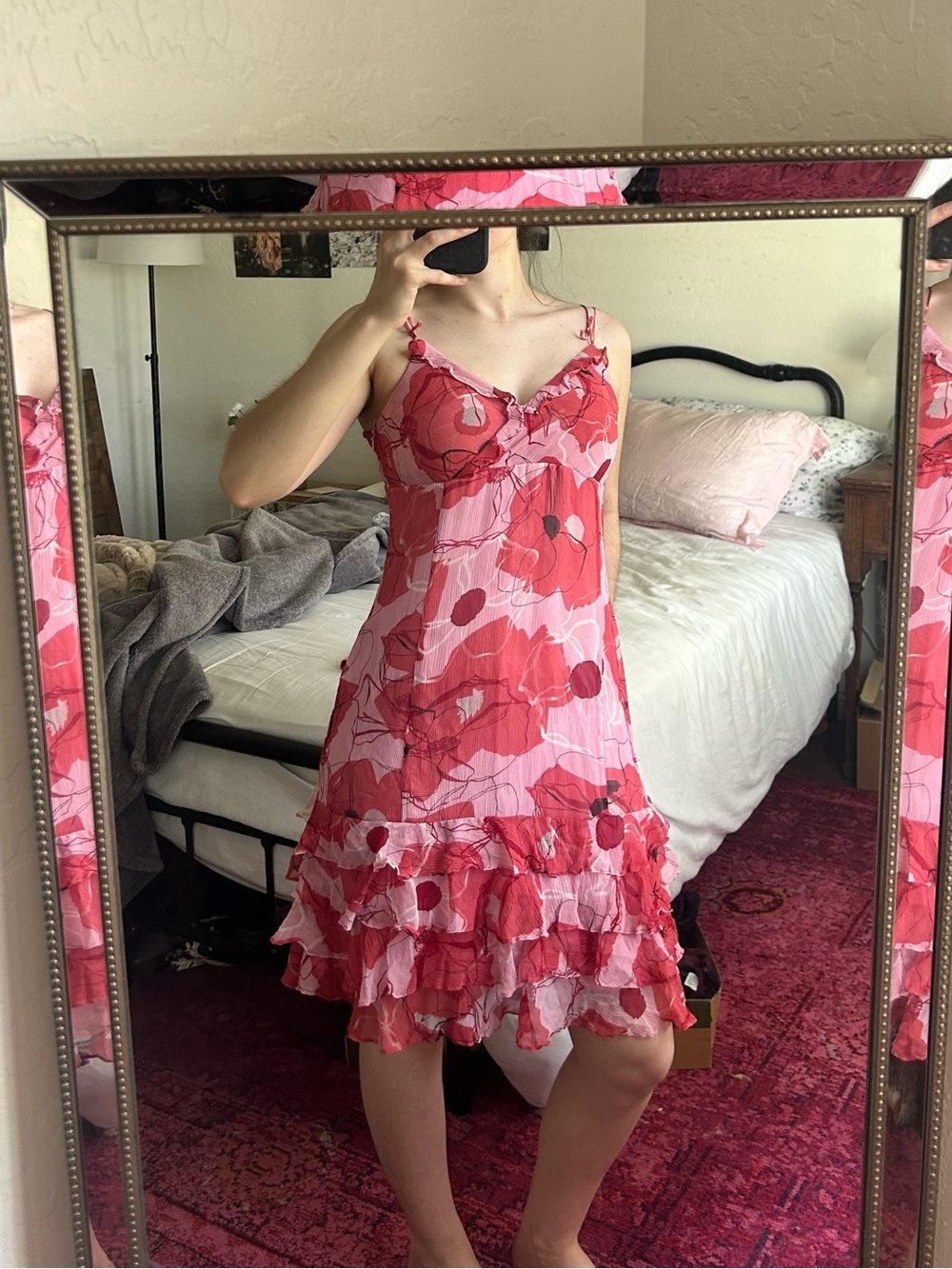 Gianni Bini Silk Abstract Floral Tiered Ruffle Dress - Picture 6 of 9